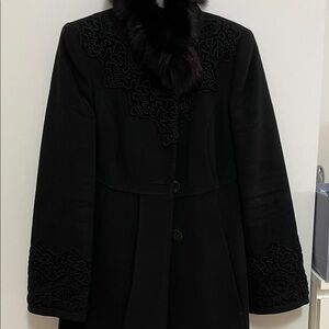 Beautiful Black Wool Coat with Fur collar XS